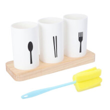 Utensil Organizer Oak Flatware Holder for Kitchen Use 1Pcs with Draining Base
