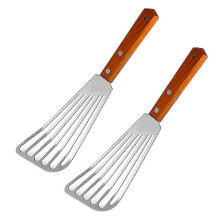 2x Stainless Steel Fish Spatula Turner Wood Handle, Slotted Kitchen Spatula for Flipping & Servingz