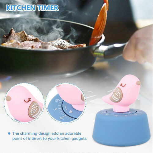 1pc Kitchen Timer Manual Cooking Timer Cartoon Mechanical Wind Up Timer Alarm Clock Pink 2
