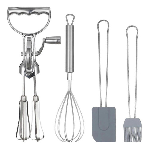 Complete Baking Essential Set 4PCS Nonrust Steel Whisks Spatula Brush Kitchen Multicolor