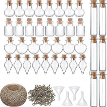 Set di 50 mini bottigliette di vetro con tappo di sughero, piccole bottigliette vuote dei desideri.