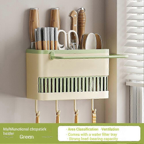 Kitchen Utensil Chopstick Storage Rack Hook Drainage Rack Wall Mounted Storage Box K Yellow 2