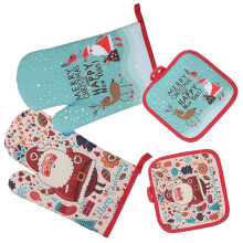Kitchen Mitten Set Microwave Glove for Baking 2Sets Christmas Style Heat Resistant