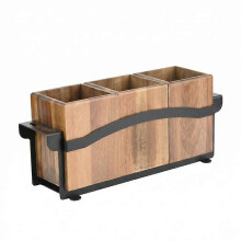 Wooden Kitchen Utensil Holder Organizer 3 Compartment Utensil Holder, Desktop Wooden Spoon Organizer