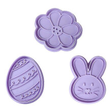 Juego de cortadores de galletas 3D de Pascua, cortador de galletas de fondant de Pascua, sello para pasteles, mango de resorte morado