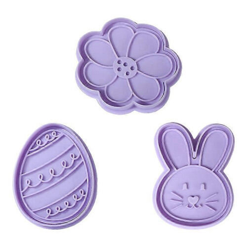3D Easter Cookie Cutters Set, Easter Fondant Pastry Cookie Cutter Stamp, Spring Handle Purple