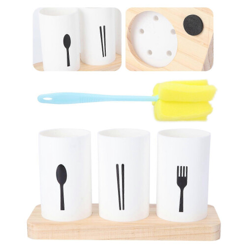 Utensil Organizer Oak Flatware Holder for Kitchen Use 1Pcs with Draining Base 2