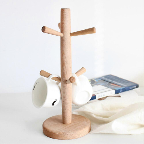 Wooden Tree Mug Drying Cups Storage Rack Holder 6 Hooks Home Kitchen Drain Hanger Stand Solid Normal 2