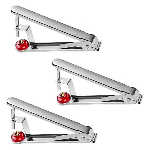 3PCS Cherry Pitter Remover Stainless Steel Corer Pitter Tool, Cherry Seed Multi Fruit Pit Silver
