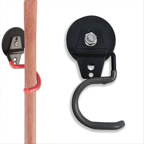 Supporto magnetico in ferro per scopa, mocio e zappa da giardino, colore nero. 1