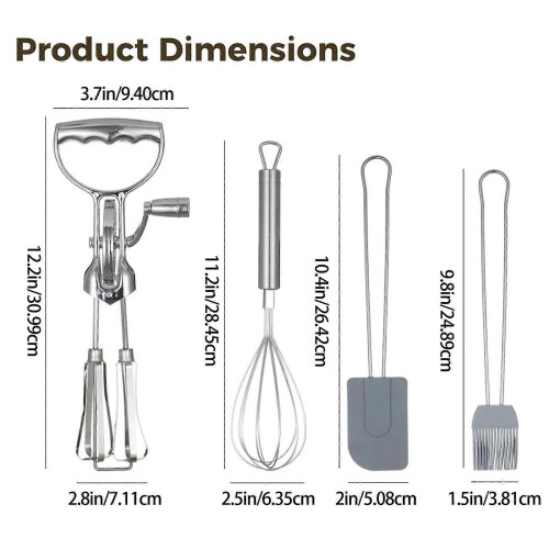 Complete Baking Essential Set 4PCS Nonrust Steel Whisks Spatula Brush Kitchen Multicolor 2