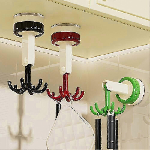 360 Degrees Rotating Folding Hook, Suction Cup Hooks Rotating Kitchen Utensil Holder Green 1