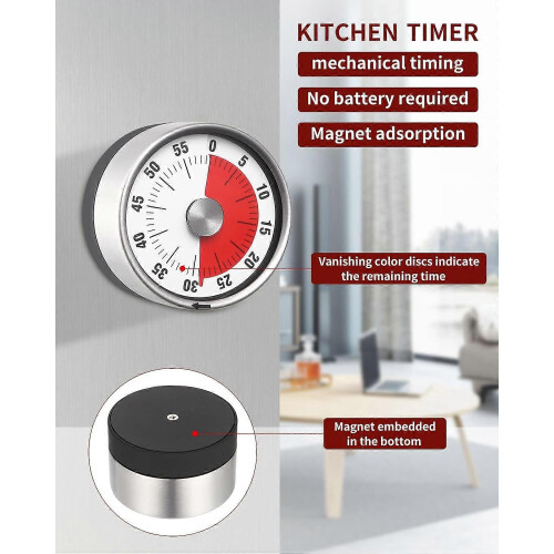 Kitchen Timer, 60 Minute Analog Visual Timer, Reminder Children Adults, Time Audible Alarm,2024 Ping 1