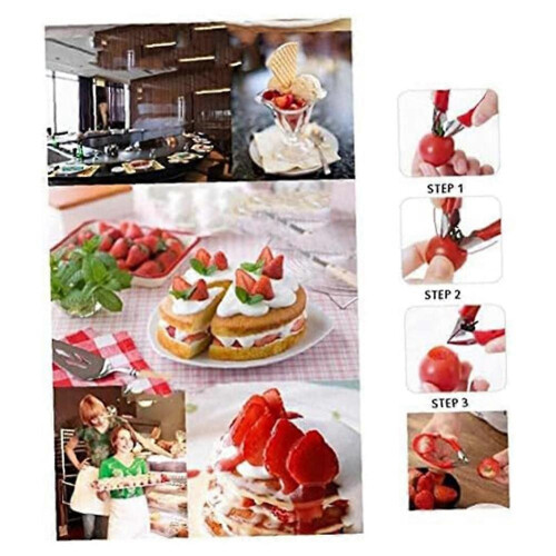 Fruit Corer Core Remover Strawberry Huller Stem Eyes Stalk Leaves Vegetable Tool for Kitchen Red 2