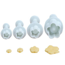 Juego de 4 cortadores de galletas con forma de flor Pxcl, cortador de galletas de pasta de azúcar, plástico, blanco, 25 mm
