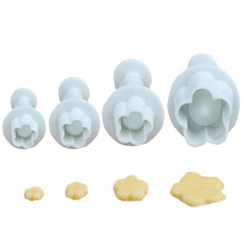 Pxcl Set 4 Flower Cookie Cutters Pusher, Sugar Paste Cookie Cookie Cutter, Plastic, White, 25 Mm
