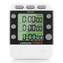 3 Channels Digital Dual Kitchen Timer - Count Up/Down Timer - Triple Cooking Timer BlackWhite