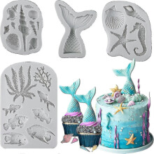4-Piece Marine Silicone Molds Baking, Cake & Soap Crafting - Mermaid Tail, Seashell, Conch, Starfish