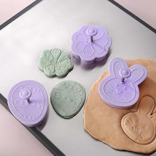 3D Easter Cookie Cutters Set, Easter Fondant Pastry Cookie Cutter Stamp, Spring Handle Purple 1