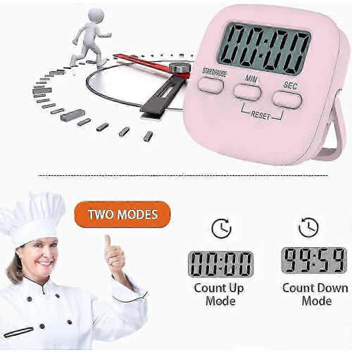 Dww Digital Kitchen Timers Magnetic Timer, Large LCD Screen, Back Stand, Hanging Hole Study, Pink 2