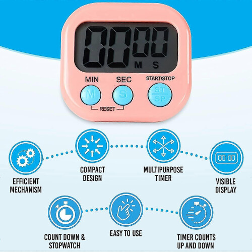 Magnetic Kitchen Timer Clock Digital Visual Timer Bright Display Count-down Stopwatch Pink 1