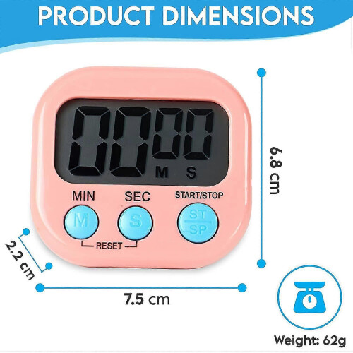 Magnetic Kitchen Timer Clock Digital Visual Timer Bright Display Count-down Stopwatch Pink 2