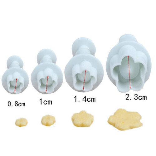 Pxcl Set 4 Flower Cookie Cutters Pusher, Sugar Paste Cookie Cookie Cutter, Plastic, White, 25 Mm 1