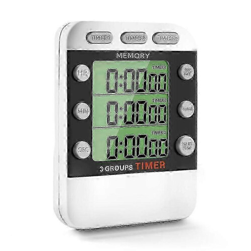 3 Channels Digital Dual Kitchen Timer - Count Up/Down Timer - Triple Cooking Timer BlackWhite 1