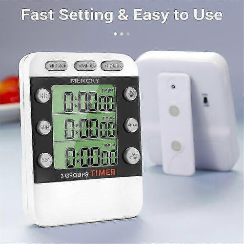 3 Channels Digital Dual Kitchen Timer - Count Up/Down Timer - Triple Cooking Timer BlackWhite 2