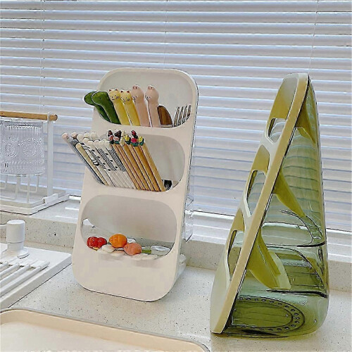 Three-Layer Draining Storage Box for Kitchen Utensils,White & Gray 1