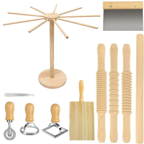 Pasta Making Tools, Wooden Pasta Making Kit Threaded Rolling Pins, Long Rolling Pasta Drying Rack