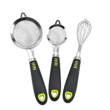 3-piece stainless steel fine mesh sugar sieve, manual egg food mixer, baking cookie pastry tools