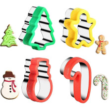 Cortadores de galletas navideños de acero inoxidable con agarre cómodo. Crea alegres muñecos de jengibre, árboles y muñecos de nieve.