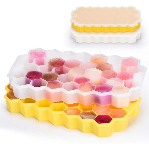 Ice Cube Mold Lid, 2-Pack 37-Compartment Silicone Ice Cube Mold Ice Cube Juice, Easy Ice Release