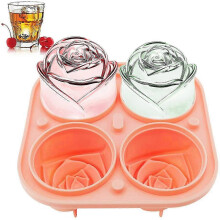 Moule à glaçons en silicone en forme de fleur, 4 glaçons géants, motif rose 3D, compatible lave-vaisselle, 6,35 cm (2,5 pouces).