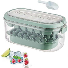 Ice Cube Tray Lid Bin, Sphere Ice Cube Maker Ice Cube Trays 2 Tiers Ice Cube Round Ice Tray green