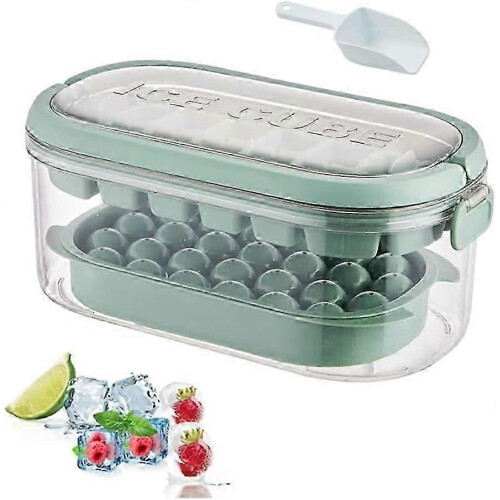 Ice Cube Tray Lid Bin, Sphere Ice Cube Maker Ice Cube Trays 2 Tiers Ice Cube Round Ice Tray green