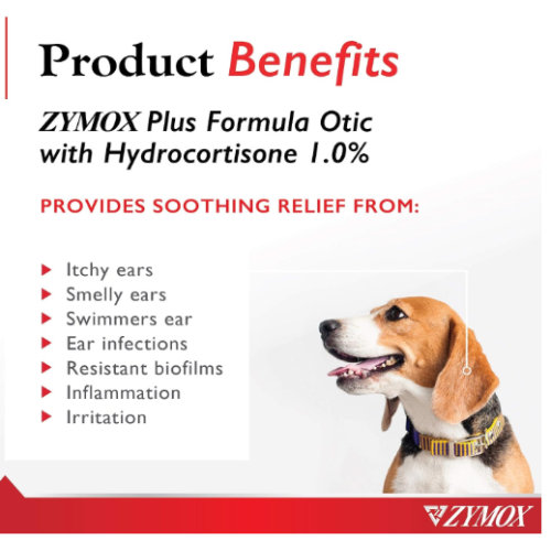 Zymox Otic Plus Ear Solution for Dogs Cats 1.25oz 1