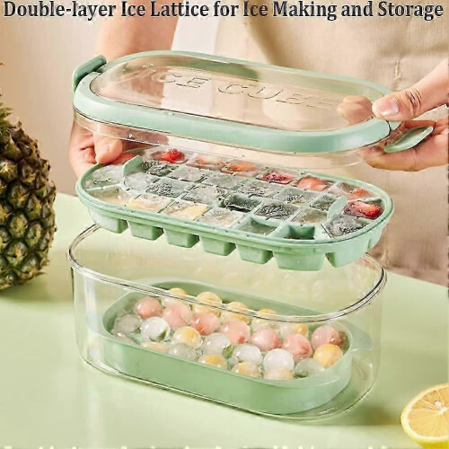 Ice Cube Tray Lid Bin, Sphere Ice Cube Maker Ice Cube Trays 2 Tiers Ice Cube Round Ice Tray green 1