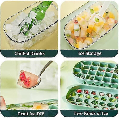 Ice Cube Tray Lid Bin, Sphere Ice Cube Maker Ice Cube Trays 2 Tiers Ice Cube Round Ice Tray green 2