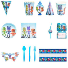(1x Tablecover)Pjmask Kids Birthday Party Supplies Tableware Decoration Plates Cups Cartoon