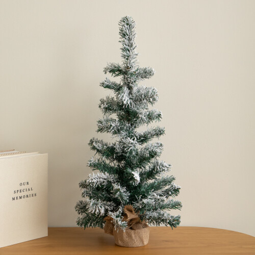 60cm Snowy Mini Christmas Tree with Jute Bag Stand