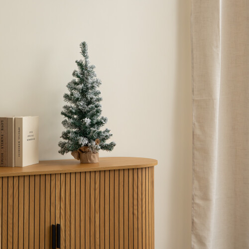 60cm Snowy Mini Christmas Tree with Jute Bag Stand 1