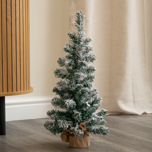 60cm Snowy Mini Christmas Tree with Jute Bag Stand 2
