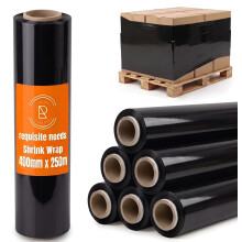 REQUISITE NEEDS Heavy Duty Stretch Film 400mm x 250m – Waterproof & Moisture Proof Pallet Wrap for Packaging, Moving & Storage (Black, 6)