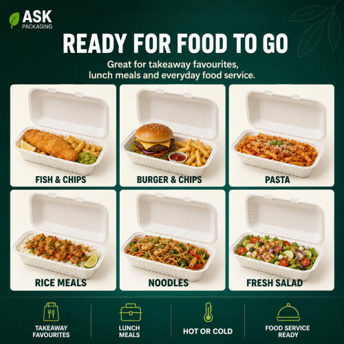 100 x Large Clamshell Takeaway Boxes (9x6 in) 900ml Full Meal Container 2