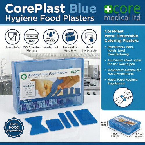 Blue Catering Plasters Assorted Hard Box 100x CorePlast Metal 1