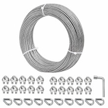 3mm Wire Rope Kit, 30m Galvanised Steel Wire Cable with Clamps & Thimbles