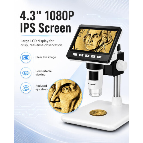 Coin Microscope, Aopick 4.3 Inch USB Microscope with 50X-1000X 1