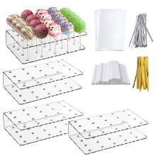 CafullCon 4PCS Cake Pop Stand, 20 Holes Lollipop Holder with 100 Cake